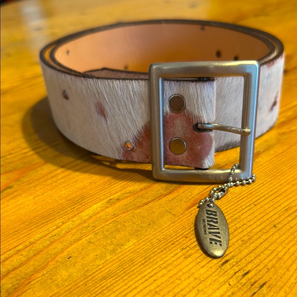 Brave Beltworks Hair-on Leather With Pink Stones Belt Size 32
